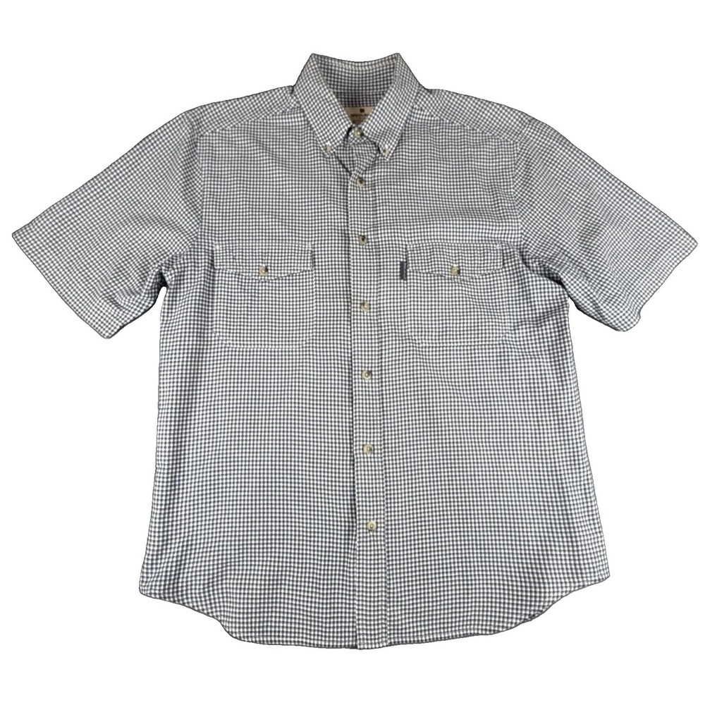 Woolrich Shirt Mens Medium Blue Check Short Sleeve Button Up Pockets Casual